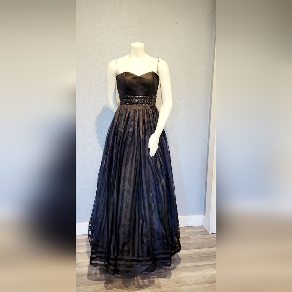 Rachel Allan Black Strapless Gown With Corset And Bra 3 Layer Size 2 - Picture 2 of 16